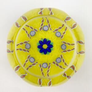 Perthshire PP224 2000 Flower & Complex Canes Yellow Lace Twist Paperweight Cert